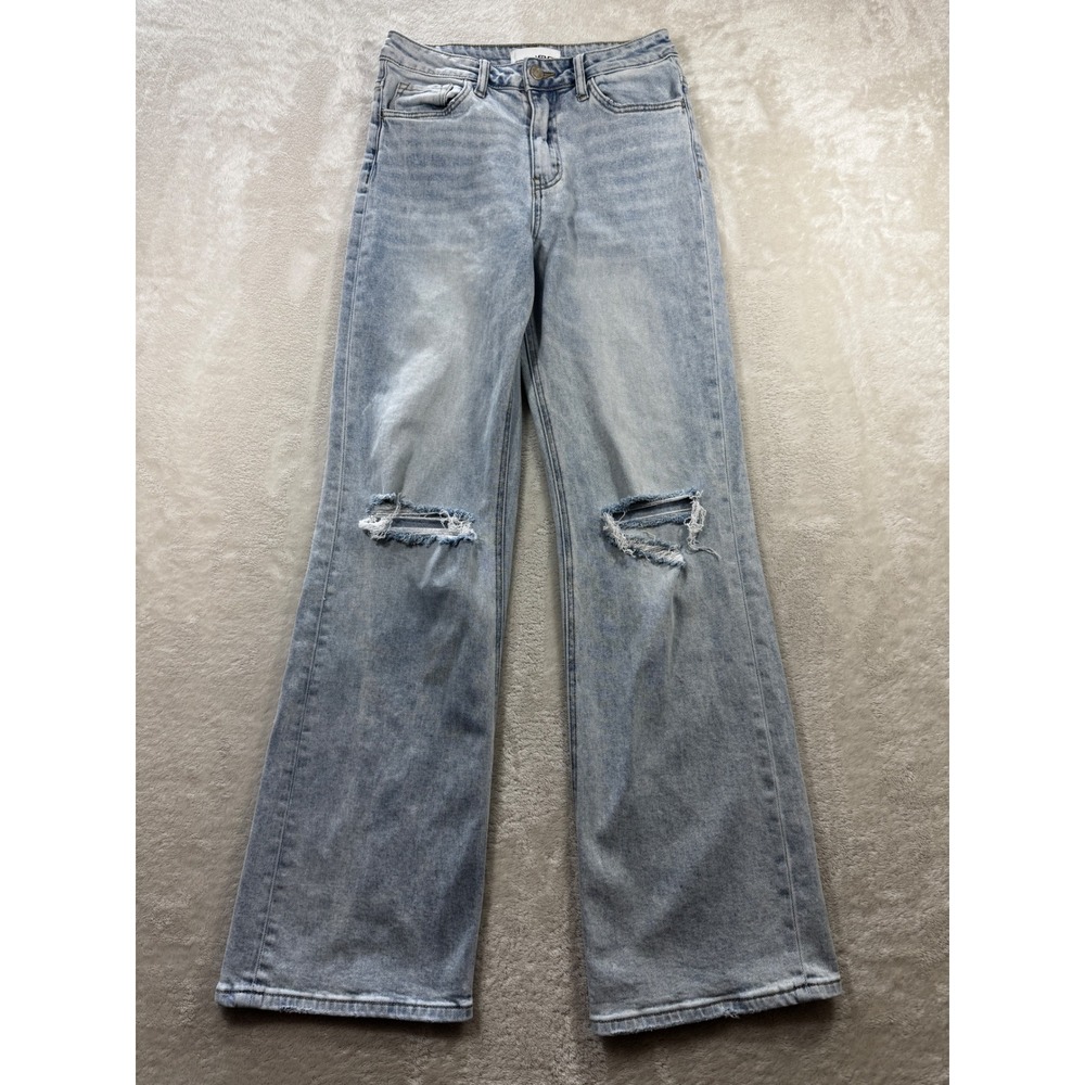 Vervet Womens V2665 Distressed Wide Leg Light Blue Jeans 26 Meas: 27x32.5